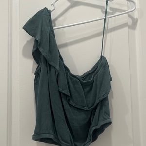 One shoulder ruffled top in teal- Size M